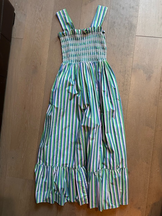 Mille Dresses & Skirts - Mille Garden Dress Jaipur Stripe Blue Green White Smocked Maxi XS NWT